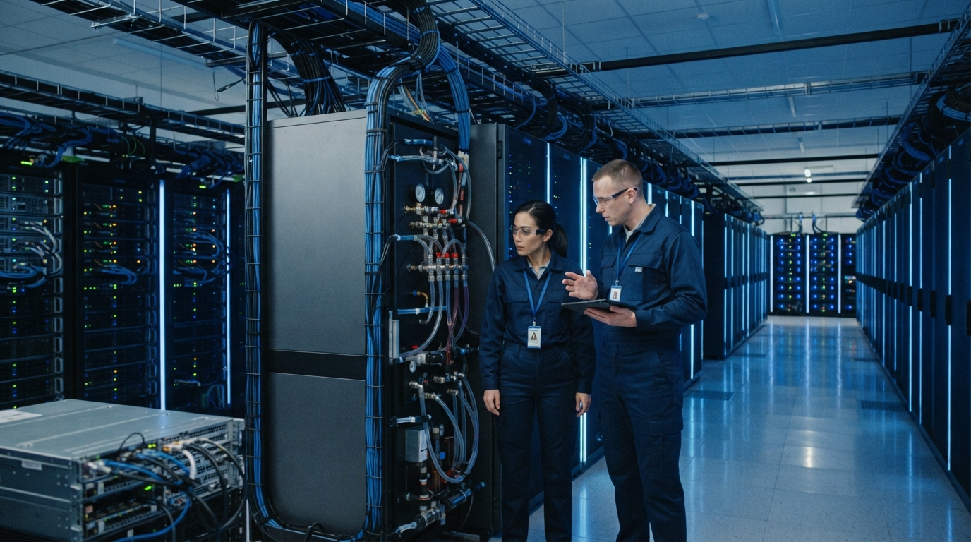 Google Nano Banana 2 Lite liquid cooled AI data center visual