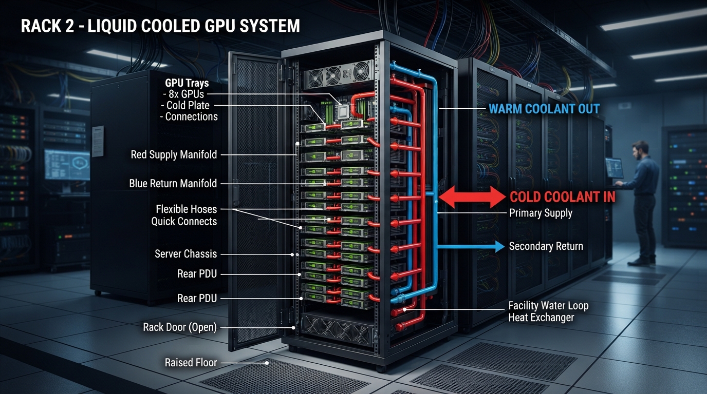 Liquid cooling for AI data centers direct-to-chip loop diagram